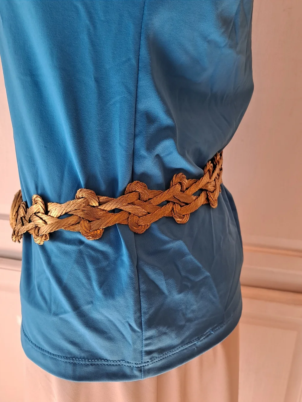 Passementerie Gold Wire Wrap Braided Rope Waist Belt Decorative Knot 80s Vintage
